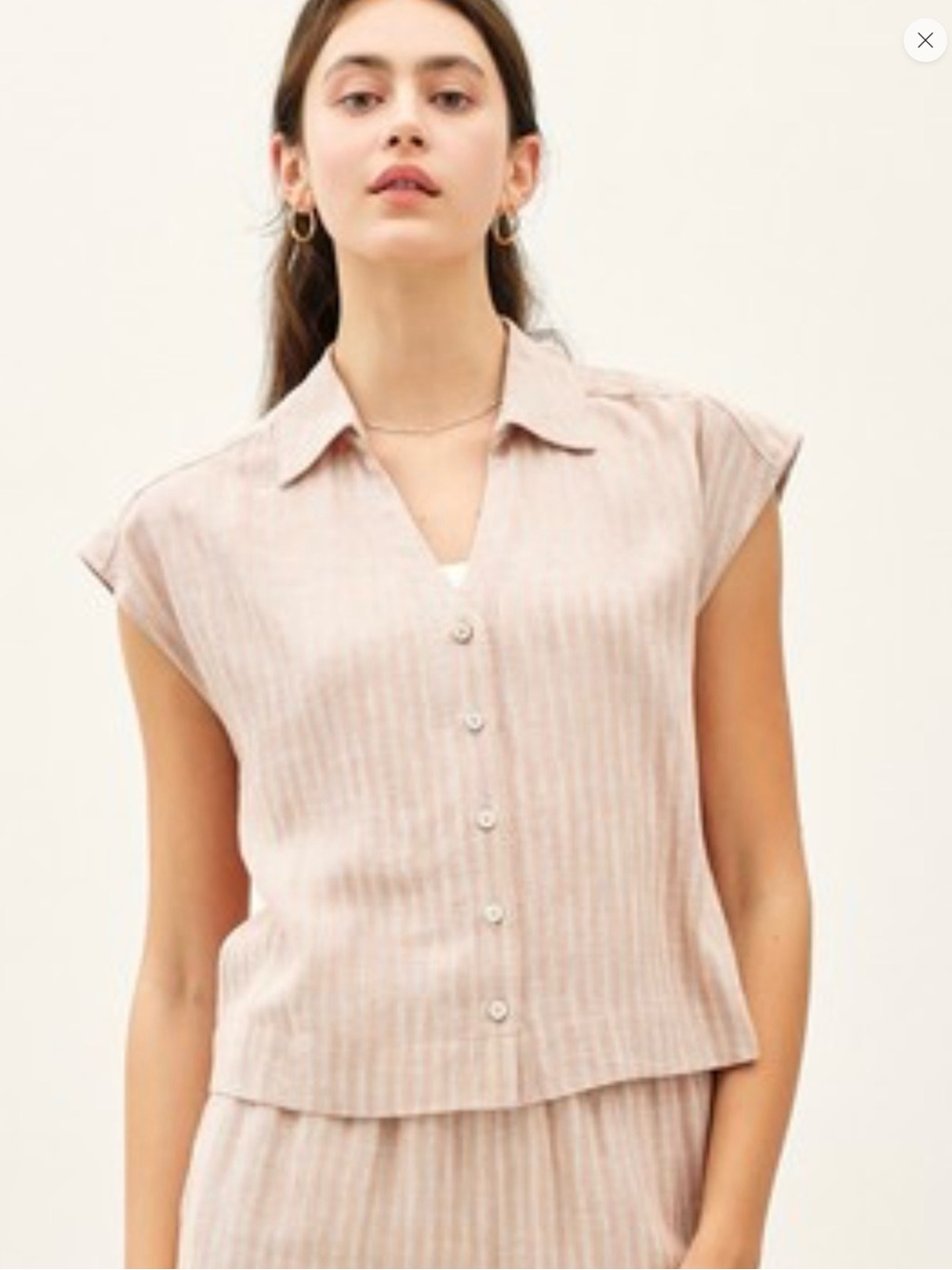 BE COOL Blush Striped Cap-Sleeve Button-Down Top